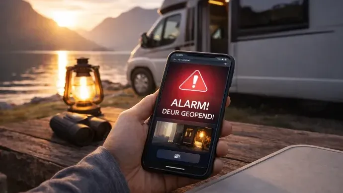 Camper alarmsysteem toont een melding op de smartphone