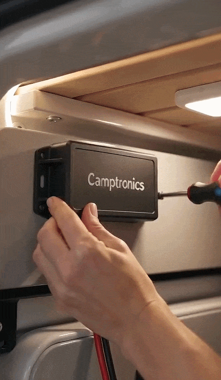 Camptronics infobord met uitleg over het systeem
