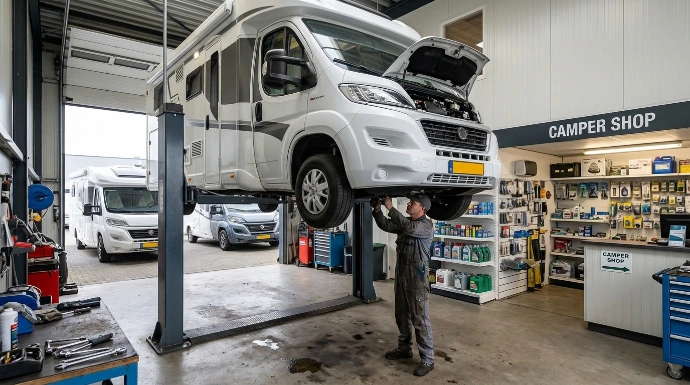 Camptronics verdeler met mobilhome op de brug